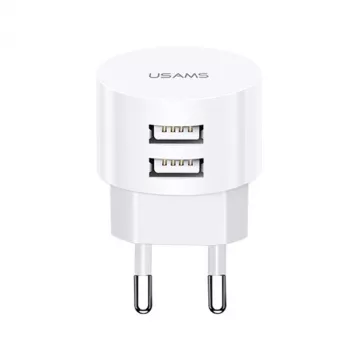 USAMS US-CC080 T20 okrúhla cestovná nabíjačka, 2x USB, 5 V 2,1 A, 10 W, biela