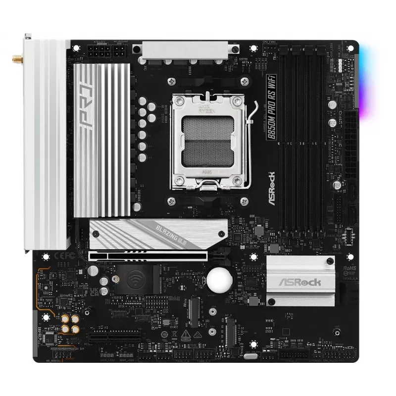ASRock B850M Pro RS WiFi základná doska — AMD B850, socket AM5, microATX, DDR5, 4 DIMM, 256GB, Wi-Fi 6E, 2.5Gb LAN, 3x M.2