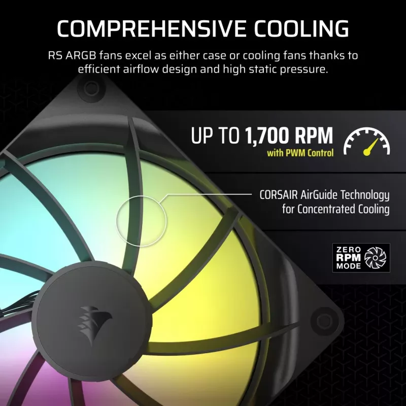 Ventilátor Corsair RS140 ARGB 14 cm Čierna 330-1700 RPM