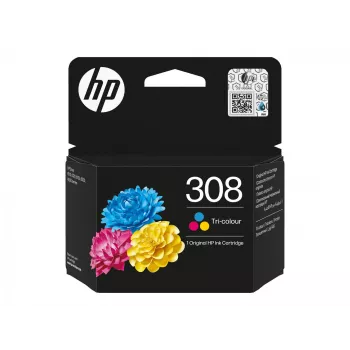 HP 308 originálna atramentová kazeta, 3 farby, štandardná výťažnosť, cyan, magenta, žltá, farbivo, 1 kus, 120 strán, kombinované balenie