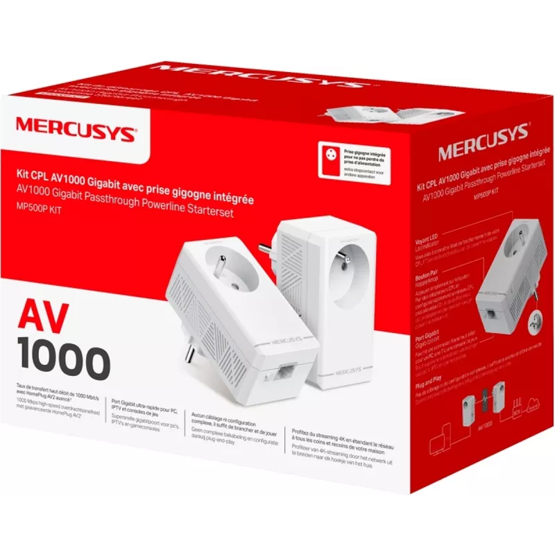 MERCUSYS MP500P KIT - AV1000 Gigabit Passthrough Powerline štartovacia sada so zásuvkou