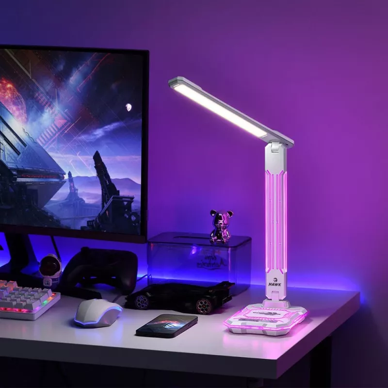 Stolná lampa Hawk HW-LAMP04 biela LED nastaviteľná, biely povrch, nastaviteľná hlava a rameno