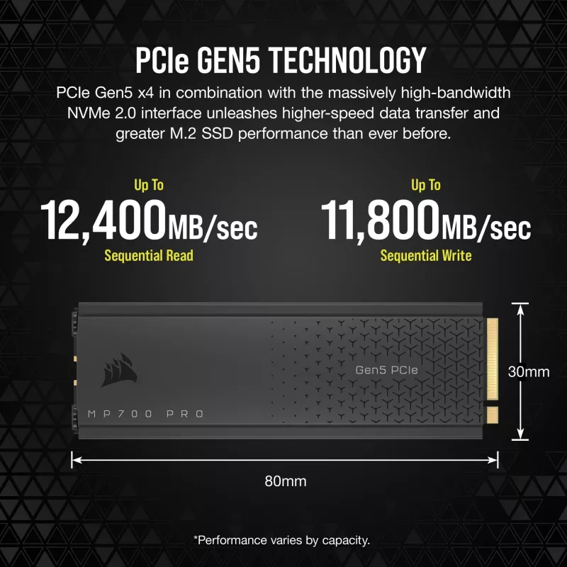 CORSAIR MP700 PRO - SSD - 1TB - interný - M.2 2280 - PCI Express 5,0 x4 (NVMe) - 256-Bit-AES (CSSD-F1000GBMP700PRO)