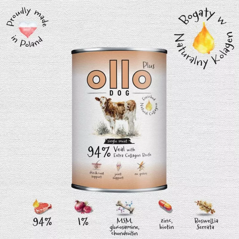 Ollo Plus kolagén teľacie 400g konzerva pre psov