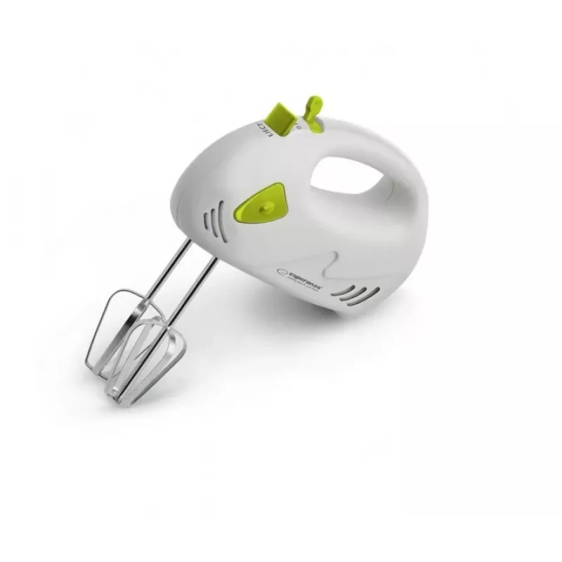 Ručný mixér ESPERANZA EKM007G — 150 W, 7 rýchlostí, metlička, ergonomická rukoväť, 1,1 m kábel, zelená/biela