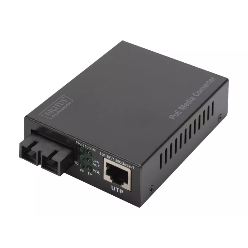 Digitus Gigabit PoE mediálny konvertor, RJ45 / SC, SM, PSE