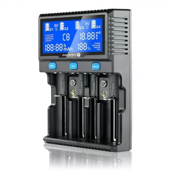 everActive UC-4200 univerzálna nabíjačka AC 12V 3A, podporuje AA/AAA/C/9V, 4 články, čierna, integrovaný displej
