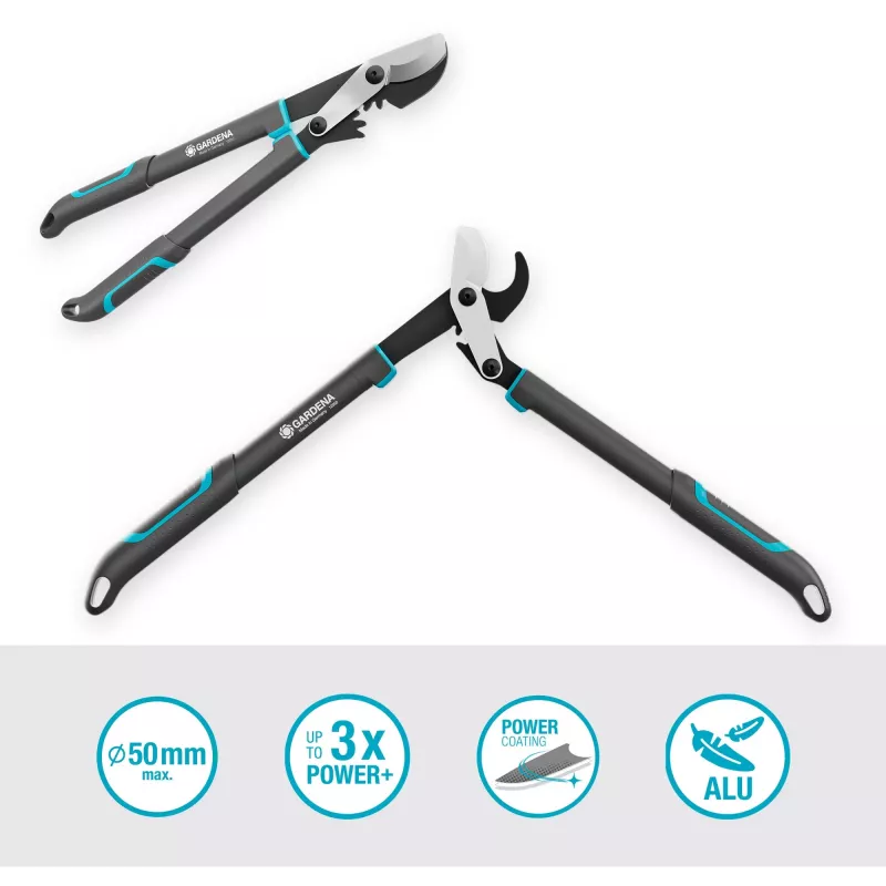 Nožnice na konáre GARDENA EnergyCut Pro S, 60 cm rukoväť, sivá/tyrkysová
