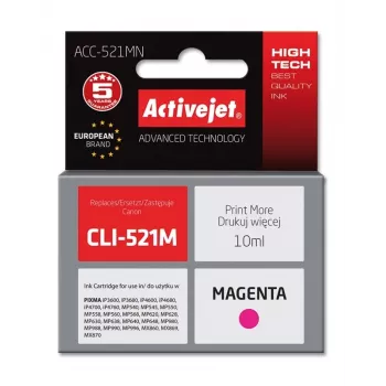 Kompatibilná atramentová kazeta ACC-521MN (Canon CLI-521M), purpurová, 10 ml, vysoká (XL) výdrž, jednotlivé balenie