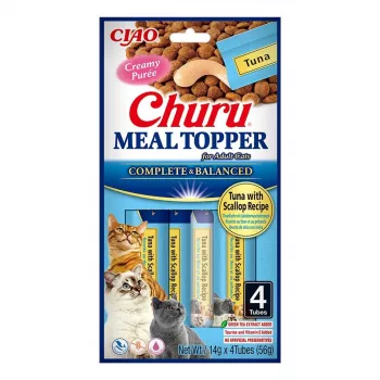 INABA Churu Meal Topper tuniak s mušľou svätojakubskou – vrecko vlhkého krmiva pre mačky, 4 x 14 g