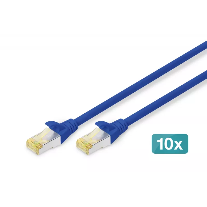 DIGITUS CAT 6A S/FTP sada patch káblov DK-1644-A-0025-B-10, 0,25 m, modrá, 10 ks