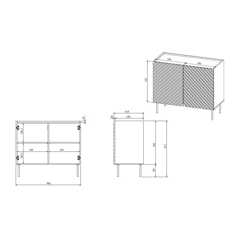 Komoda Cama Meble ONDA 2D 98x45x85 cm, čierna, rám z drevotriesky