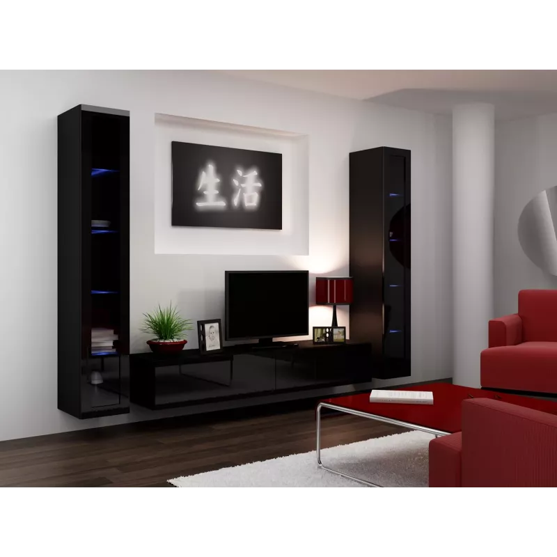 Cama vitrína VIGO '180' 180/40/30 čierna/čierna lesk