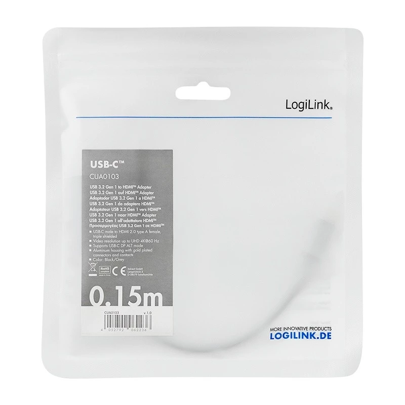 LogiLink CUA0103 USB 3.2 Gen1 Type-C na HDMI-A kábel 0,15 m čierna sivá