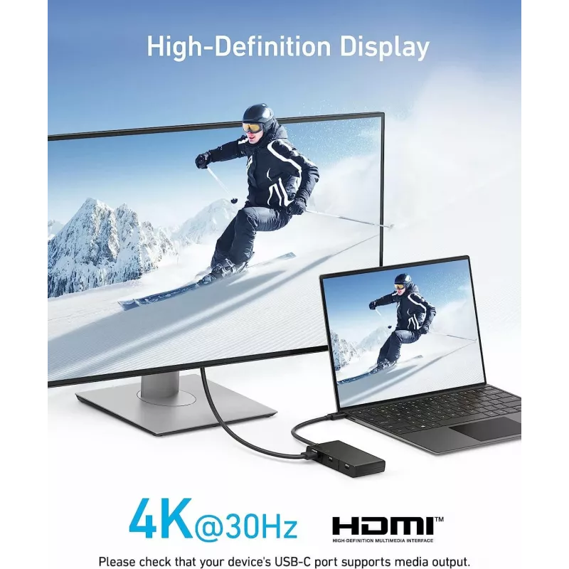 Anker 332 A8356G11 USB-C hub 5-in-1, 4K HDMI pre jeden displej, čierny