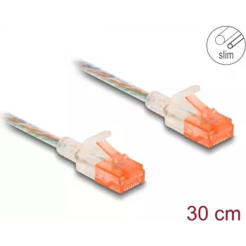 Sieťový kábel DeLOCK RJ45 Cat.6A U/UTP tenký 0,3 m transparentný
