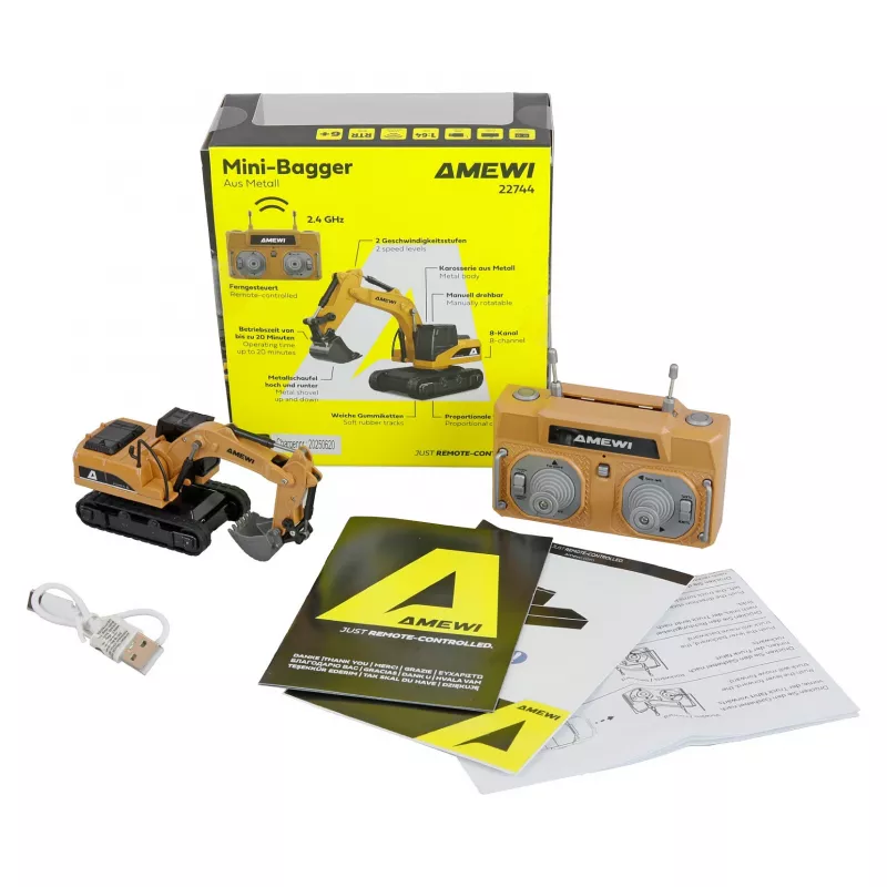 Bager RC model Amewi 22744 mierka 1:64, elektromotor, LiPo 200 mAh, pre deti od 6 rokov