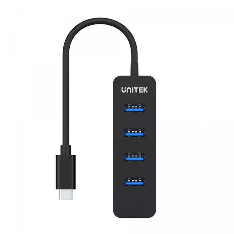 USB hub Unitek uHUB Q4 – 4-portový USB 3.2 Gen 1 (Type-A) hub, USB-C host, 5 Gbit/s, 10 W, čierny