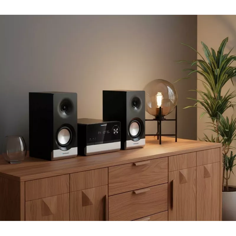 Domáci audio mikrosystém BLAUPUNKT MS40.2BT — 2×50 W RMS, Bluetooth, CD, USB, HDMI ARC, optický vstup, LED displej (čierny)