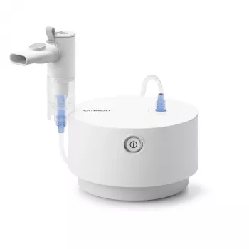 Stolný nebulizér Omron C28P s kapacitou 10 ml/min, veľkosť častíc 2,65 µm, biela, rozmery 265×195×143 mm