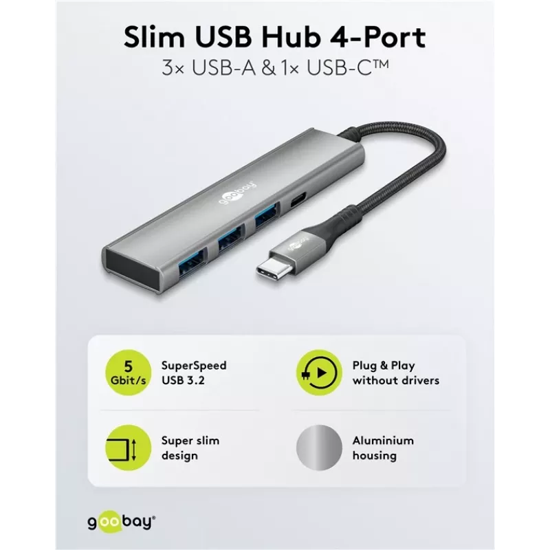 Goobay Slim 4-portový USB hub USB-C na/USB-A 5 Gbit/s - -Plug> 1x (76562)