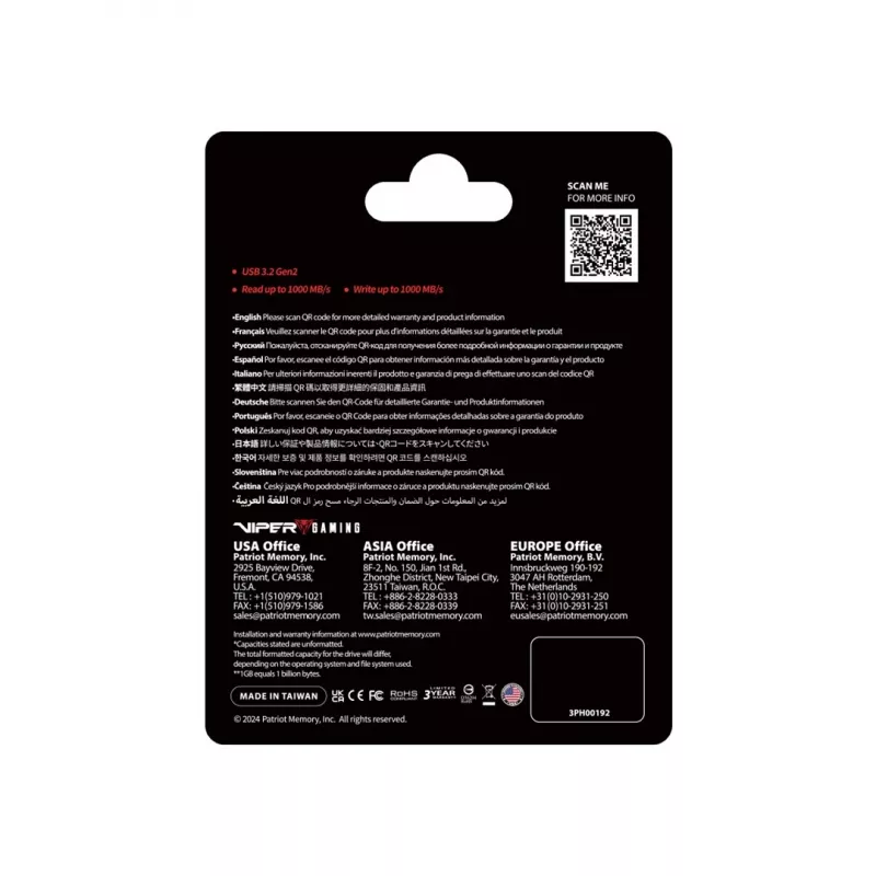 Patriot PVP30 externý SSD 512 GB, Duo A+C USB 3.2 Gen2, hliník
