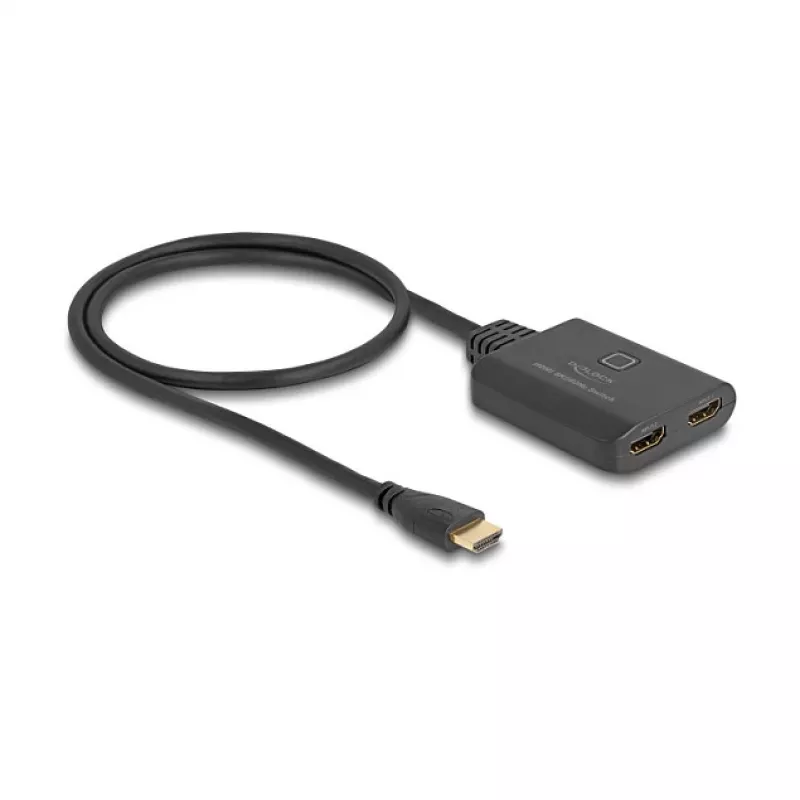 DeLOCK HDMI switch 2 x HDMI in na 1 x HDMI out 8K 60 Hz integrovaný kábel 50 cm