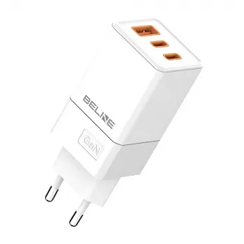 Beline sieťový adaptér 2x USB-C 1x USB 65W biela/biela (len hlava) PD 3.0 QC