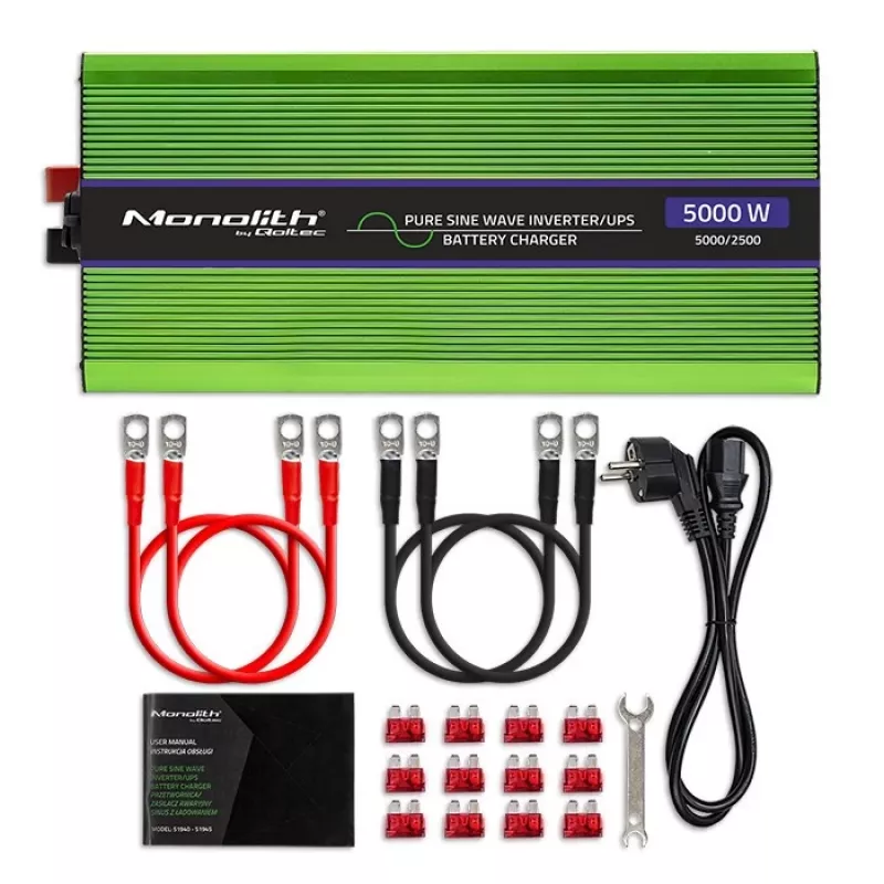 Qoltec Monolith napájací adaptér/menič do auta 5000 W zelená
