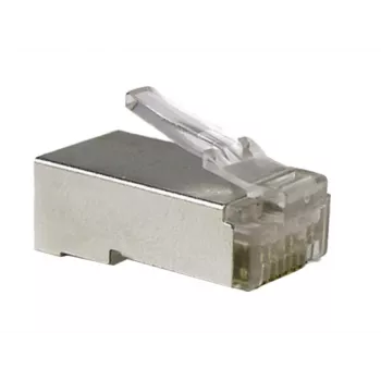 RJ45 konektor samec A-LAN WT003, hliníková farba, 2 g, pre ukončenie sieťových káblov