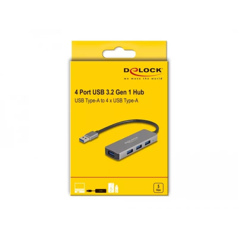 DeLOCK 63171 USB Hub 3.2 Gen 1 Type-A 5000 Mbit/s sivý
