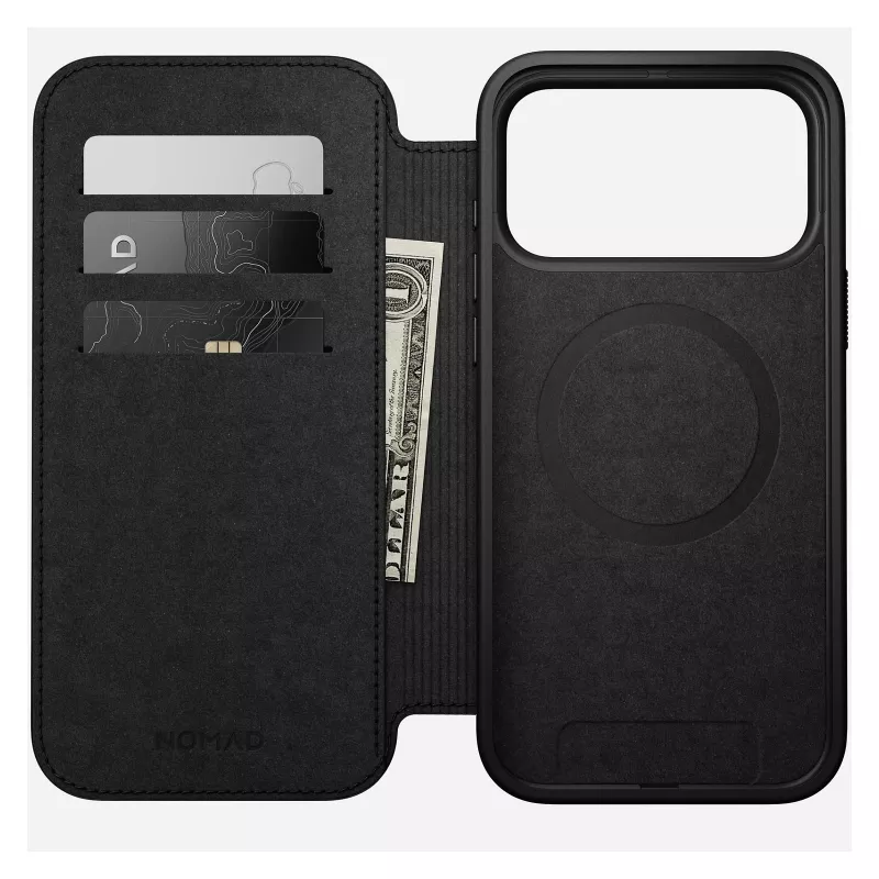 Mobilné folio puzdro Nomad Modern Leather Folio pre iPhone 17 Pro Max – Tan, vhodné pre obrazovku do 17,5 cm (6,9 palcov), 4 priehradky na karty