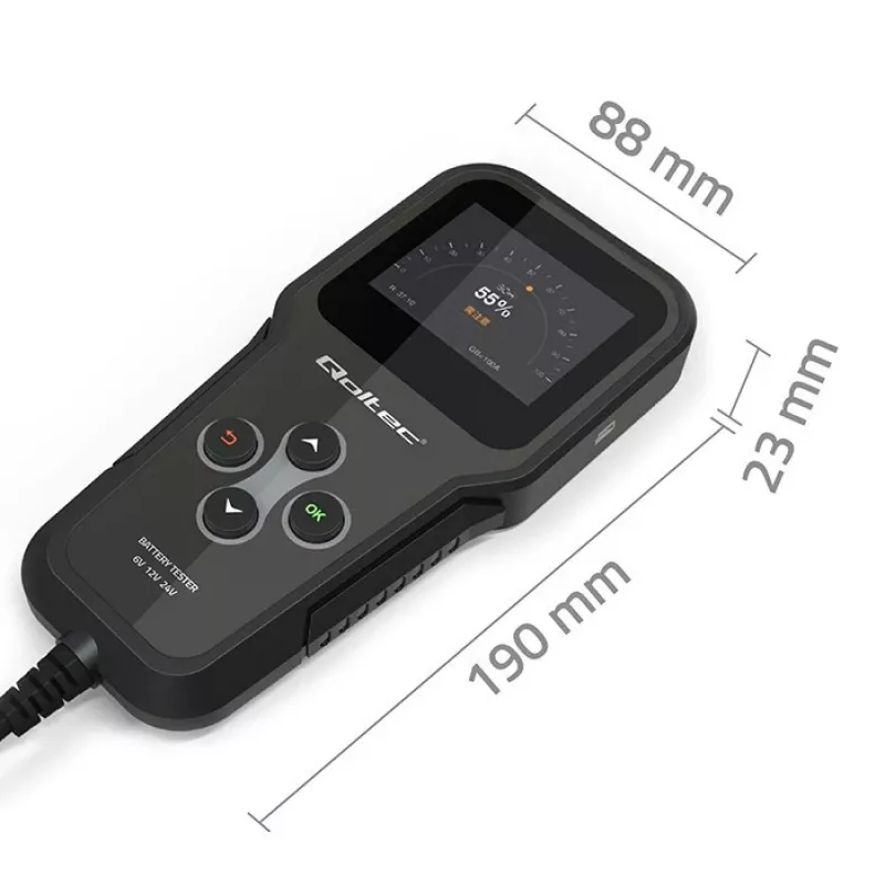 Qoltec 52489 digitálny tester a analyzátor batérií 3-in-1 s LCD a viacjazyčný 6V | 12V | 24V | 30Ah-200Ah