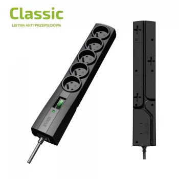Prepäťová zásuvková lišta EVER CLASSIC, 5x zásuvka Typ-E, 250 V, 1,5 m kábel, 175 J, s vypínačom