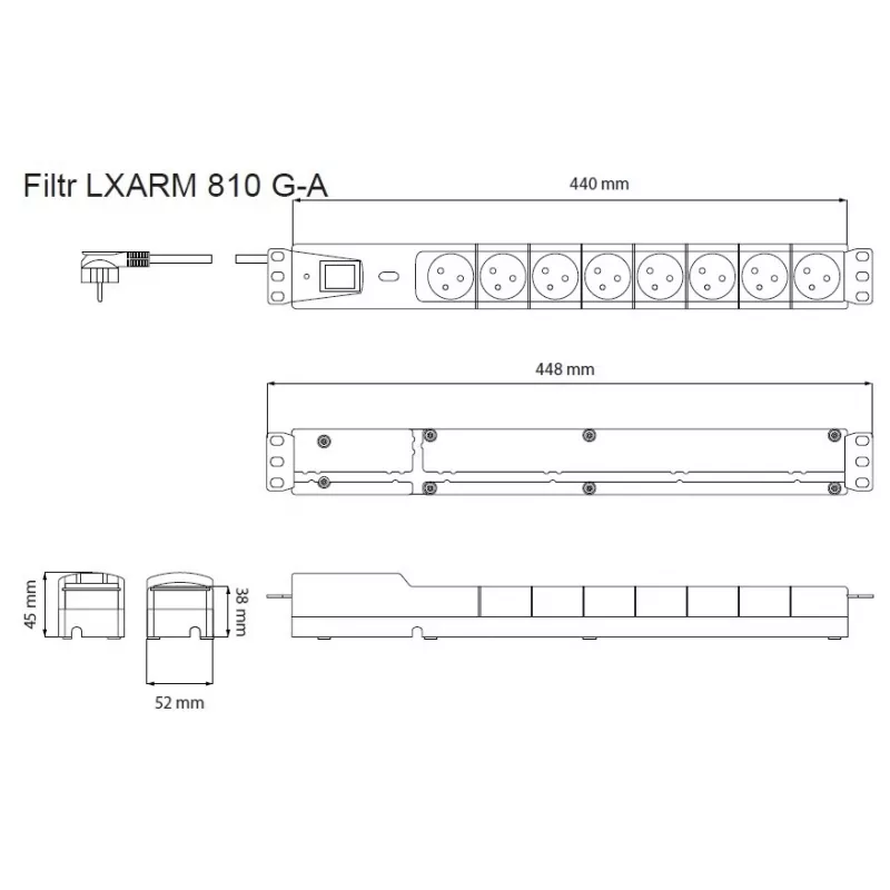 LESTAR LXARM 810 G-A K.:CZ 1,5M 19PDU čierna 8 AC zásuviek 230 V 1,5 m