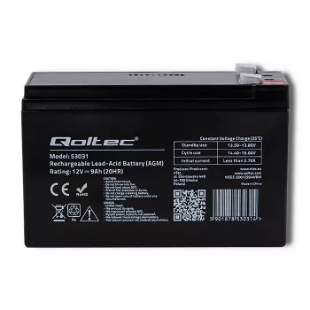 UPS batéria QOLTEC 53031 12V 9Ah zelená, 152×94×65 mm, 2,35 kg