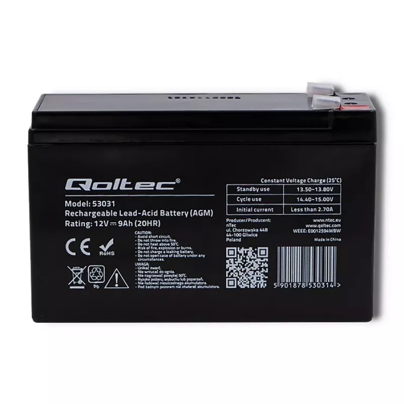 UPS batéria QOLTEC 53031 12V 9Ah zelená, 152×94×65 mm, 2,35 kg
