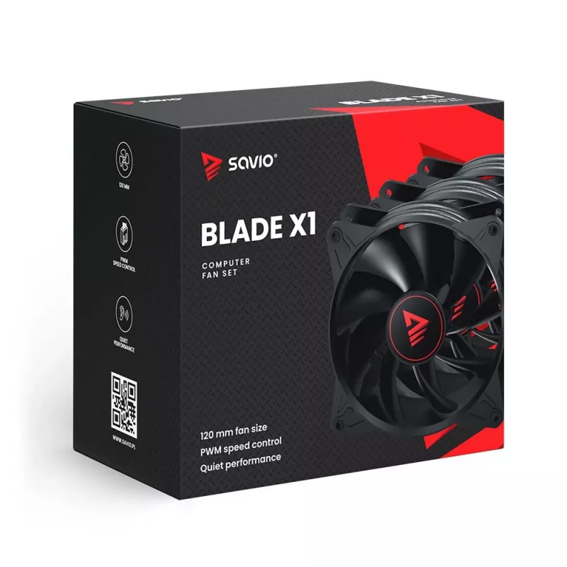 SAVIO BLADE X1 sada ventilátorov, 3 x 120 mm, 4-pinový PWM, čierna