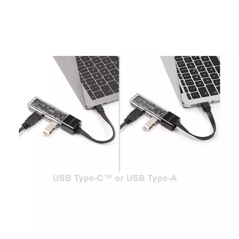 DELOCK USB 3.2 Gen 1 (3.1 Gen 1) 4-portový hub s Type-A + Type-C host (5000 Mbit/s) čierna/transparentná