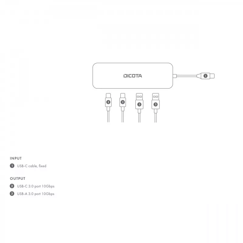 USB Type-C hub DICOTA D32061 10000 Mbit/s strieborný