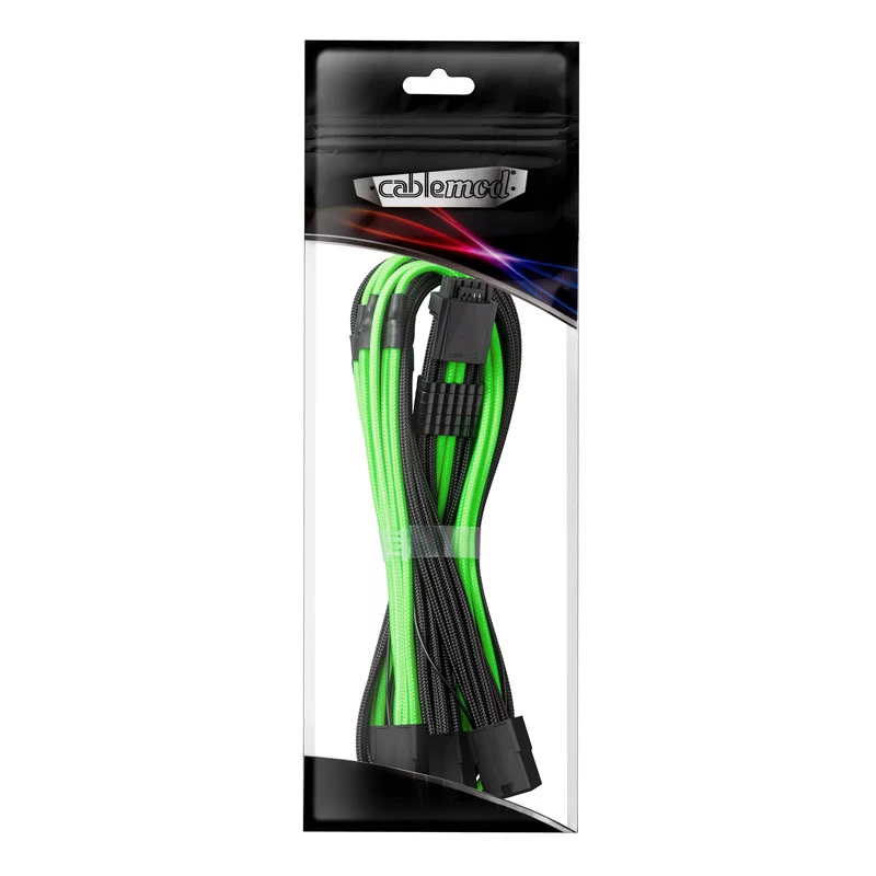 CableMod 12VHPWR na 3× PCIe ModMesh kábel 45 cm, čierna/svetlozelená