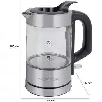 ProfiCook PC-WKS 1228 G rýchlovarná kanvica 0,5 L 1100 W nerez, transparentná