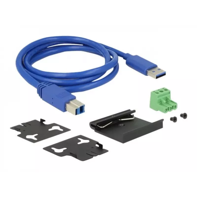 Delock 63309 externý priemyselný USB hub, 4 x USB 3.0 Type-A, ochrana ESD 15 kV, kovové puzdro, montáž na stenu