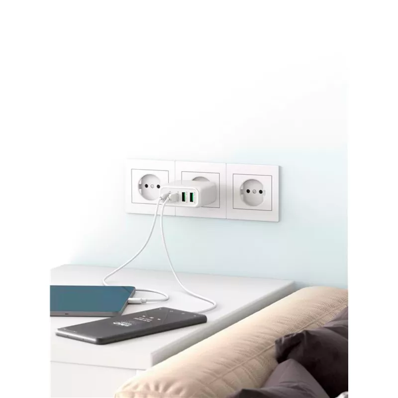 Goobay 64818 nabíjačka pre mobilné zariadenia slúchadlá – notebook – smartfón biela AC rýchlonabíjanie interiérová (64818)