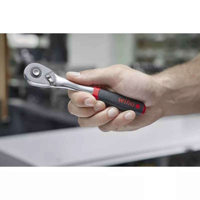 Wiha oboustranný račňový kľúč 3/8 push button a ball lock čierno-červený (45625)