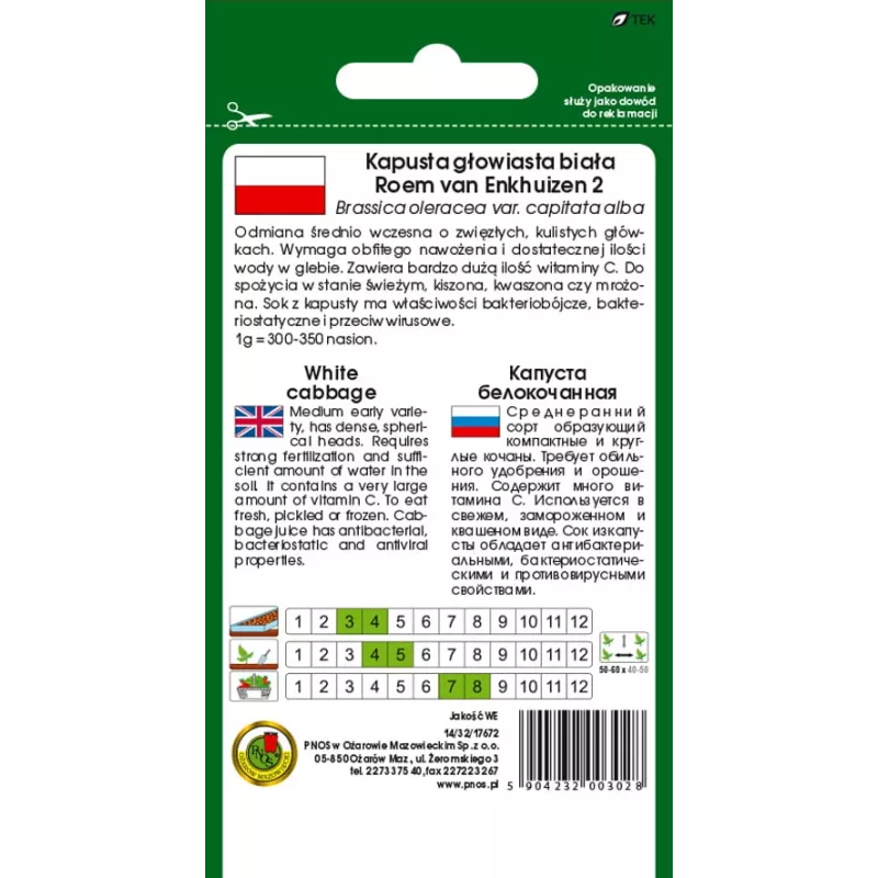 PNOS biela kapusta Roem Van Enkhuizen 2 semená zeleniny, 2 g