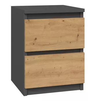 Nočný stolík Topeshop M2 ANTRACYT/ARTISAN 2 zásuvky antracit dub drevo