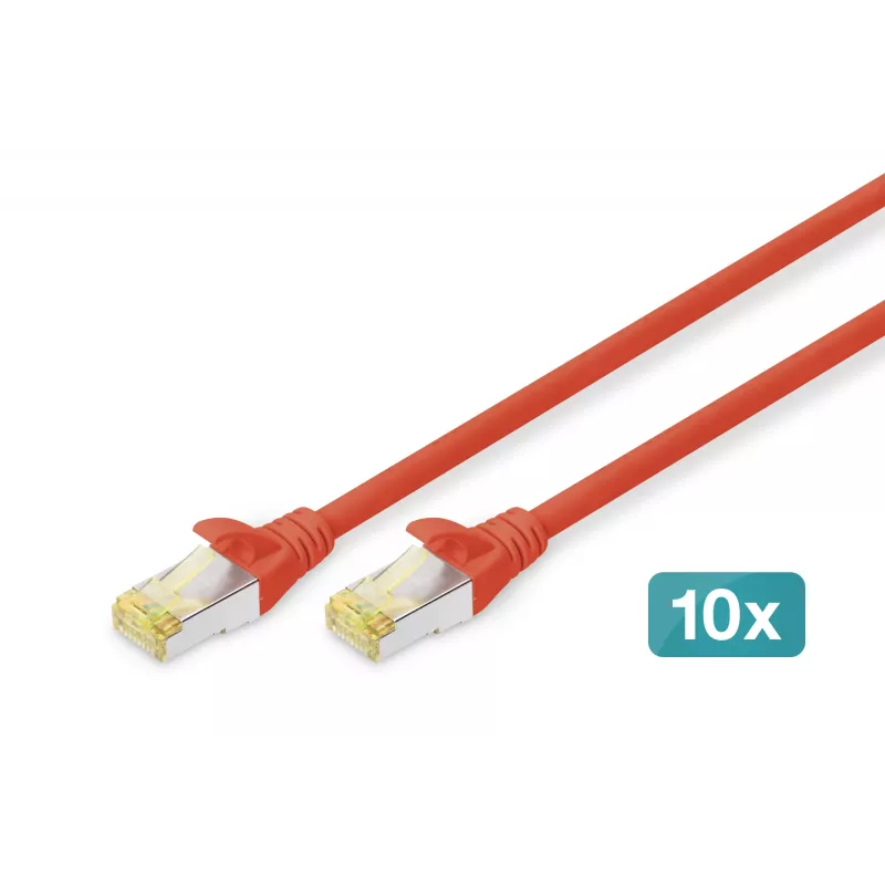 DIGITUS prepojovací kábel CAT6A S/FTP, 1 m, červený, balenie 10 ks