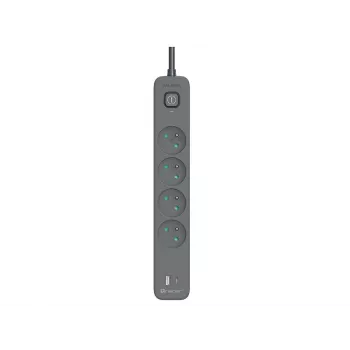 Tracer Power Line+ TRALIS47026 zásuvková lišta, 4 zásuvky, USB-A + USB-C PD 18 W, 1,5 m, grafitová