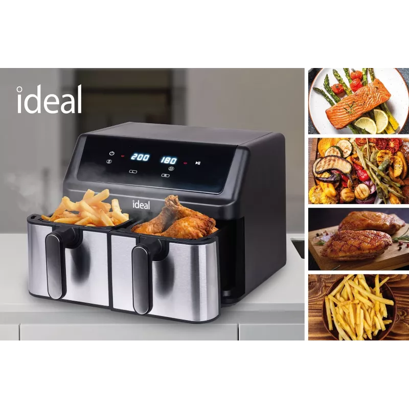 IDEAL fritéza bez tuku, dvojitá horizontálna 9L, 8 funkcií – vrátane sušenia potravín